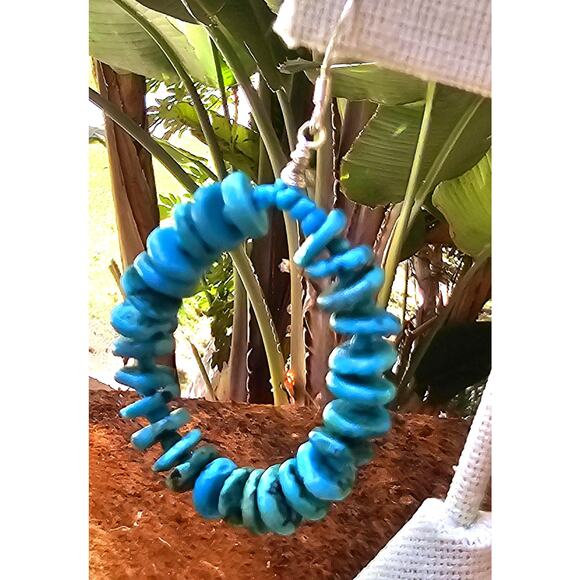 Sleeping Beauty Turquoise Sterling Silver Artisan Hoop Earrings - Picture 6 of 8